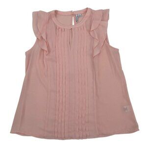 Elle Women's Size M Pink Chiffon Sleeveless Pleated Career Blouse